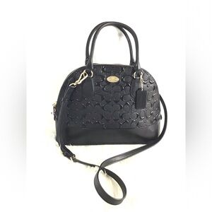 Coach Cora Shiny Domed Satchel Black Debossed Patent Leather